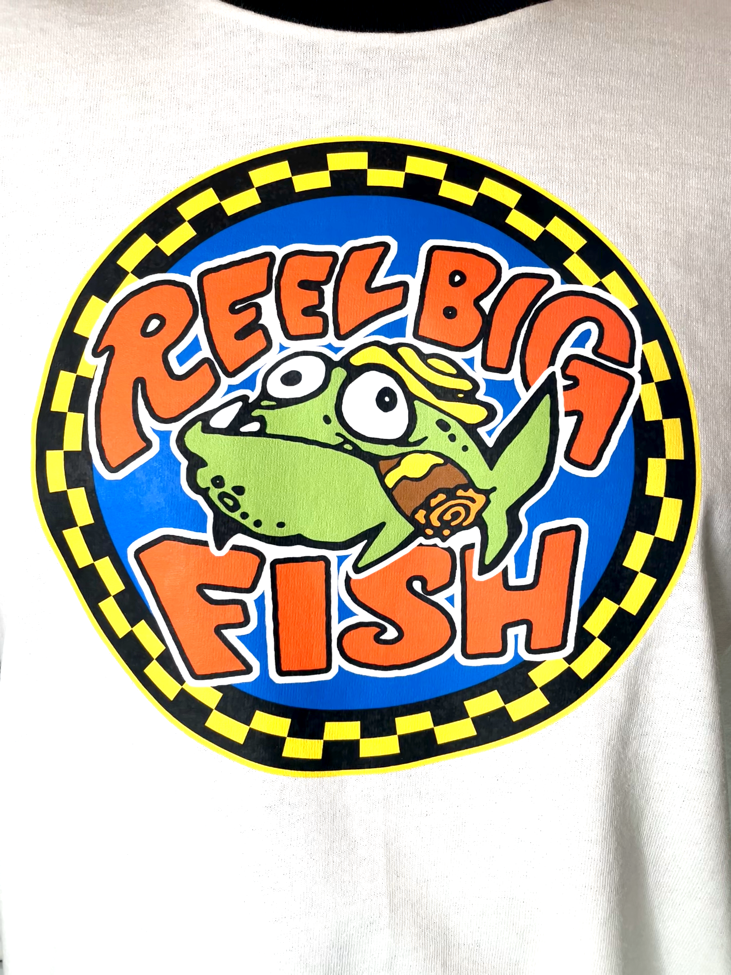 Silly Fish round logo - white ringer tee
