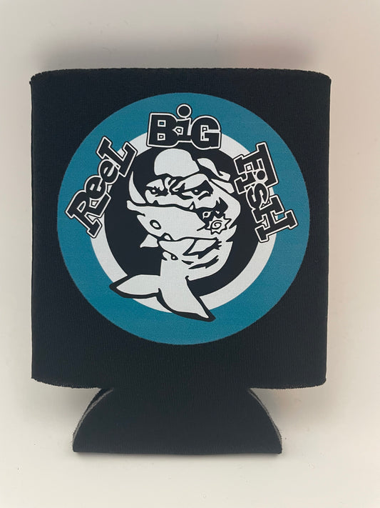 Mean Fish round logo can koozie