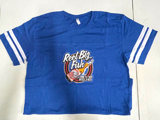 Beer Bottle Logo unisex football tee - heather blue, size LG