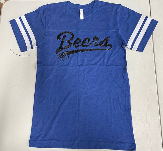Beers Logo unisex football tee - heather blue, size SM