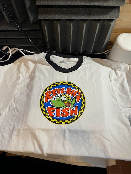 Damaged: Silly Fish round logo - white ringer tee - Size LG
