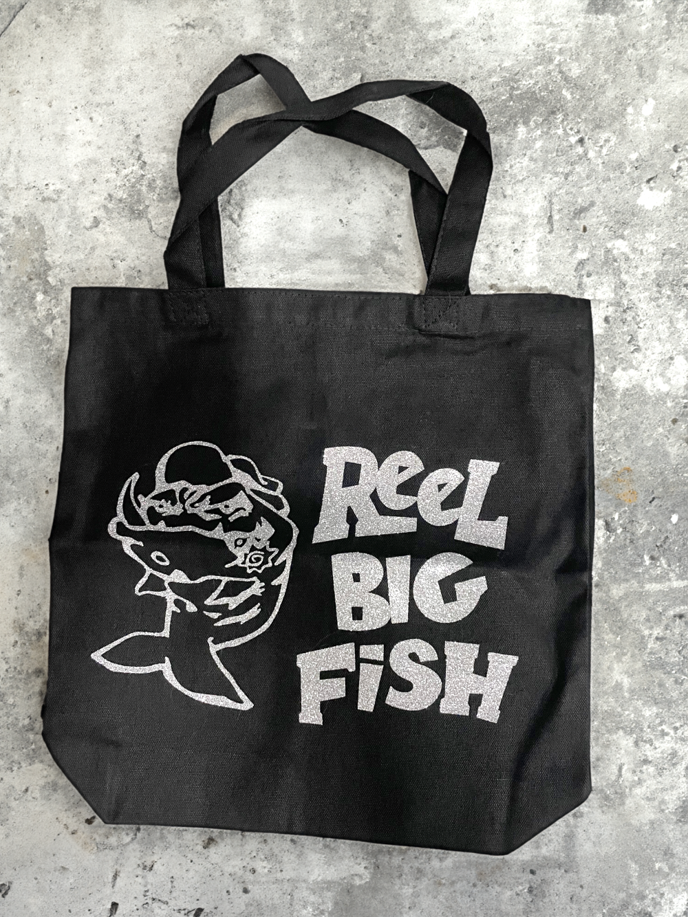 Mean Fish glitter tote bag
