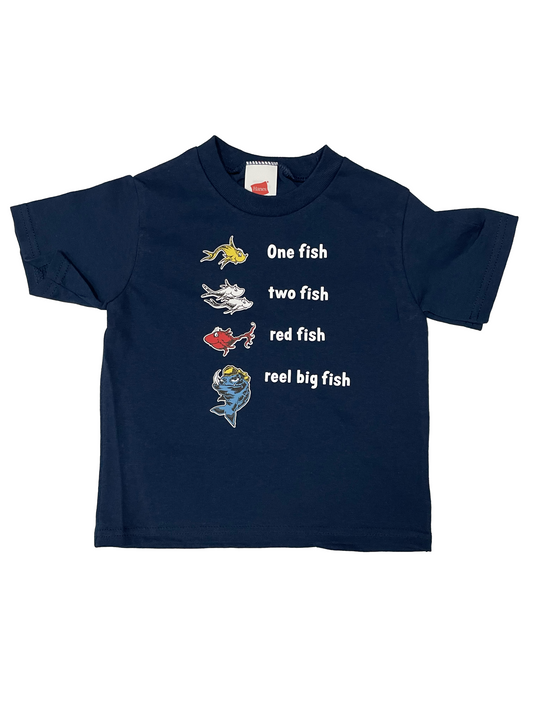 Navy One Fish Two Fish tee: kids sizes