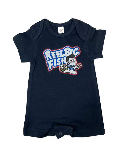 Punchy logo navy romper - newborn