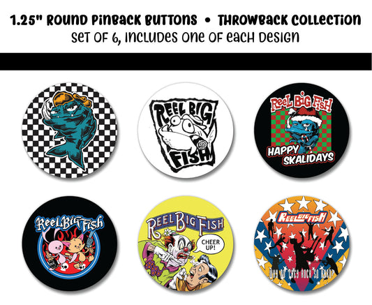 6-pack pinback buttons: Throwback Collection