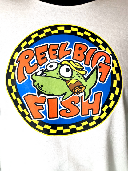 Silly Fish round logo - white ringer tee