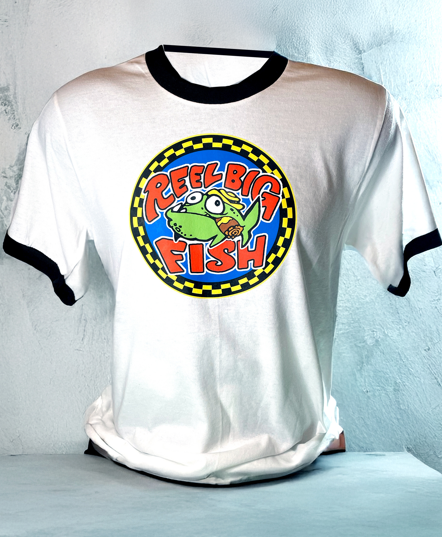 Silly Fish round logo - white ringer tee