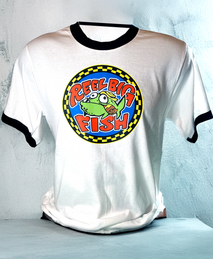 Silly Fish round logo - white ringer tee