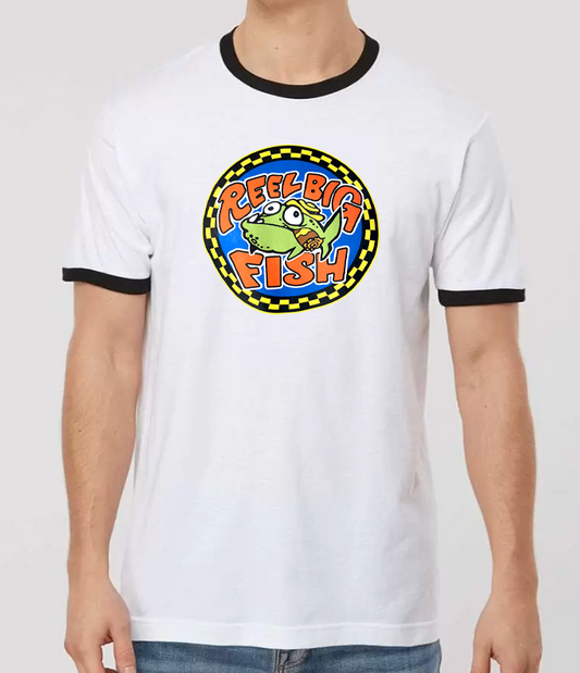 Silly Fish round logo - white ringer tee